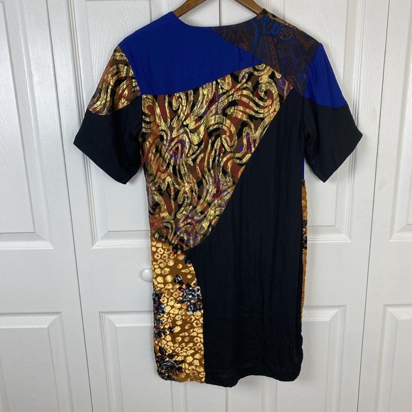 HD In Paris size 0 Anthropologie Dress Shift Wrap Velvet Boho Mini Gold Silk - Picture 2 of 5